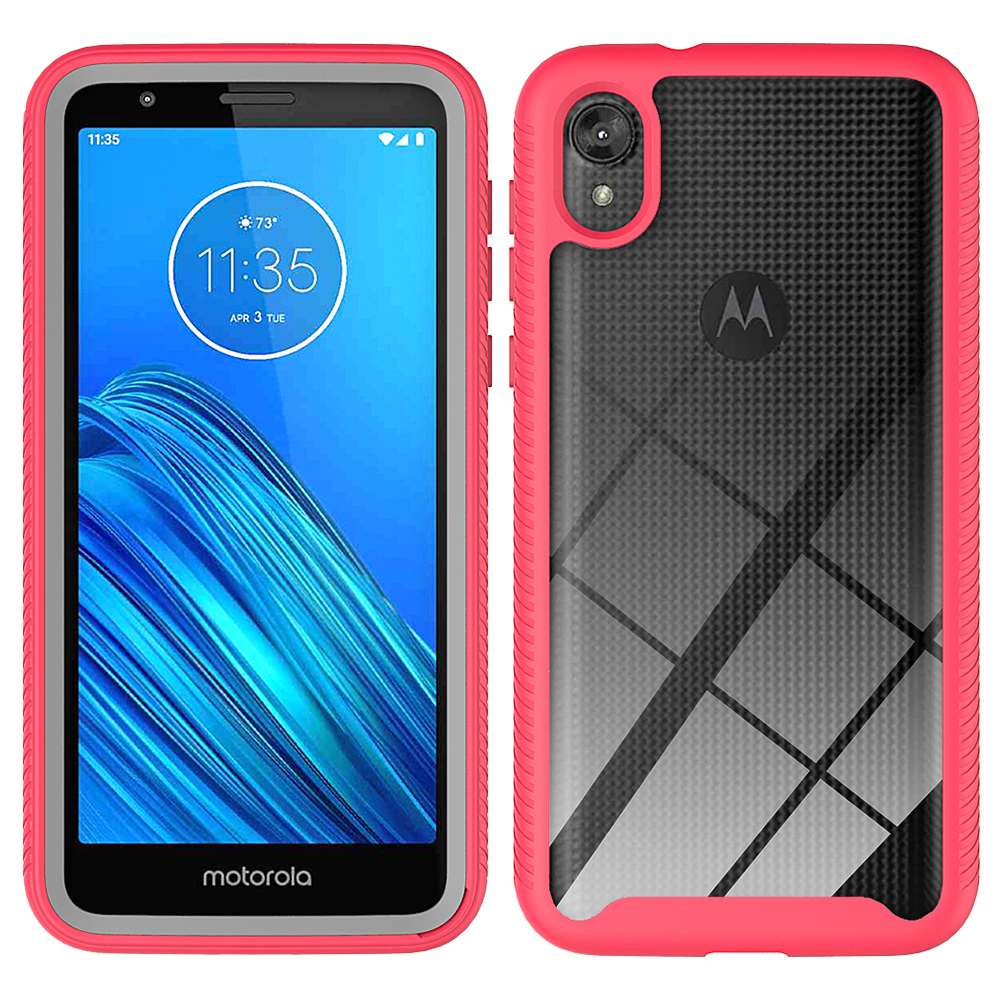 Motorola Moto E6 Clear Dual Defense Hybrid Case (Hot Pink)